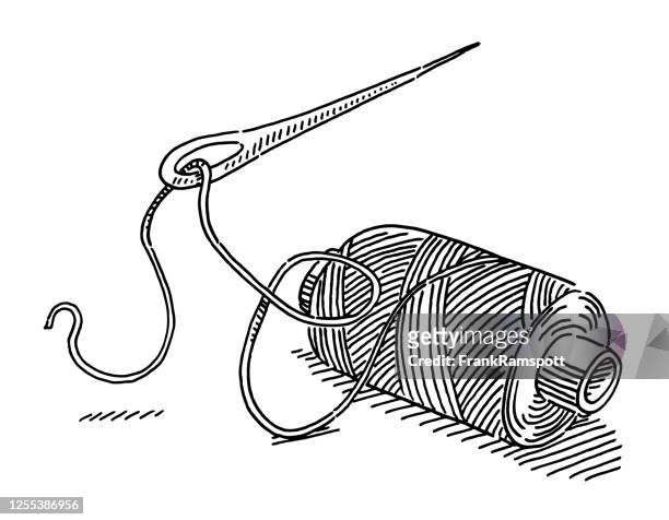 sewing needle and thread drawing - sewing needle stock illustrations