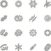 Illness bacilli, microbes, viruses and microorganisms line icons. Bacteriology hygiene and infection outline vector isolated symbols