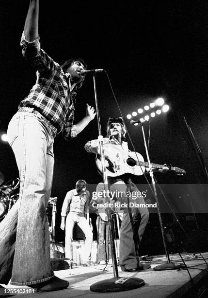 Dennis Locorriere and Ray Sawyer of Dr. Hook & the Medicine Show perform during Z-93 & U.S. Marines Toys for Tots at The OMNI Coliseum in Atlanta...