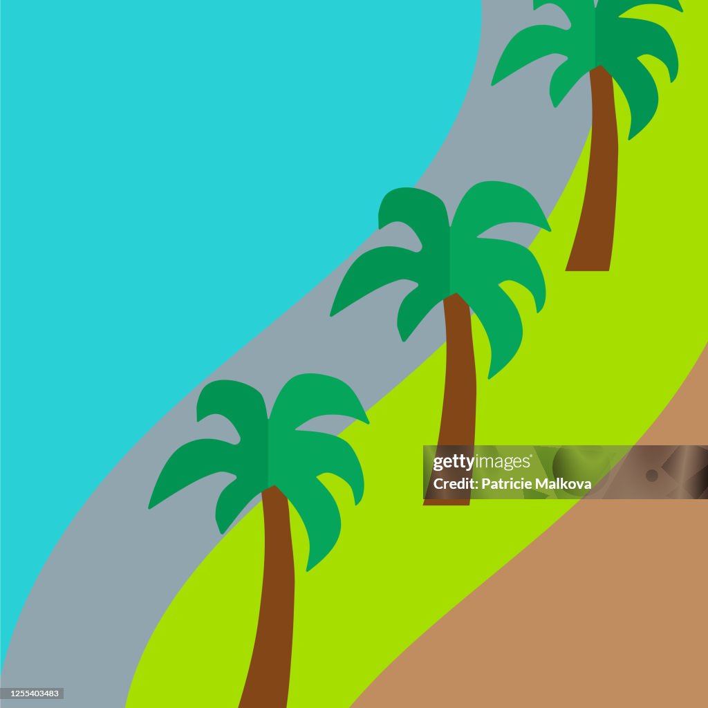 Playa Vectorial Con Palmeras Y Mar Fondo Natural De Dibujos Animados  Ilustración de stock - Getty Images