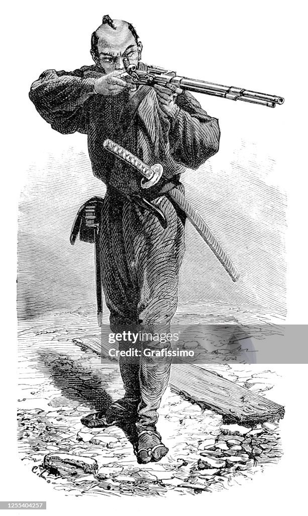 日本軍兵士タイクン射撃ライフル銃銃 1876年 ストックイラストレーション Getty Images 日本軍兵士タイクン射撃ライフル銃銃 1876年 ストックイラストレーション Getty Images