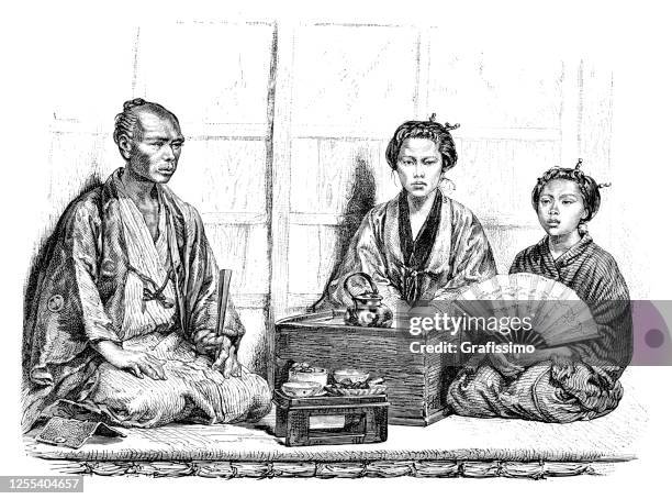 tea ceremony japan 1876 - tea ceremony stock illustrations