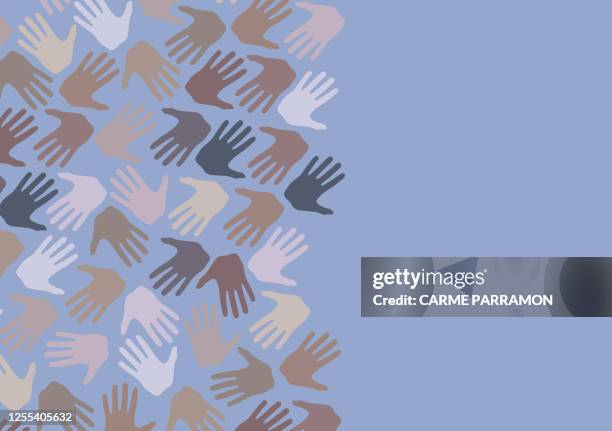 illustrazioni stock, clip art, cartoni animati e icone di tendenza di mani tono pelle. mondo multietnico - uguaglianza razziale