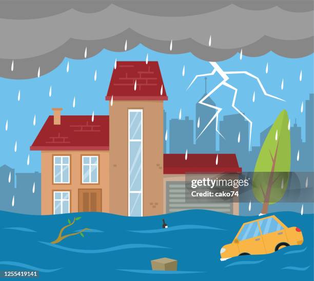 ilustraciones, imágenes clip art, dibujos animados e iconos de stock de ilustración de stocks de desastres por inundaciones - inundación