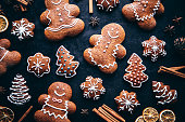 Christmas gingerbread man cookies and spices