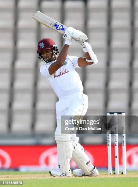 Shane Dowrich of the West Indies bats during Day Three of the 1st #RaiseTheBat Test Series between England and The West Indies at The Ageas Bowl on...