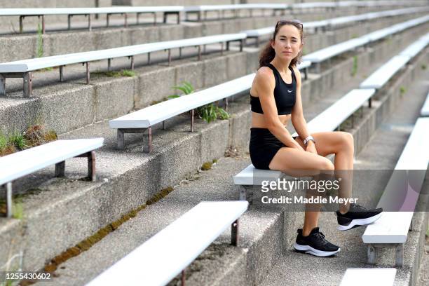 Olympic runner Molly Seidel poses for a portrait during a training session on July 10, 2020 in Boston, Massachusetts. Athletes across the globe are...