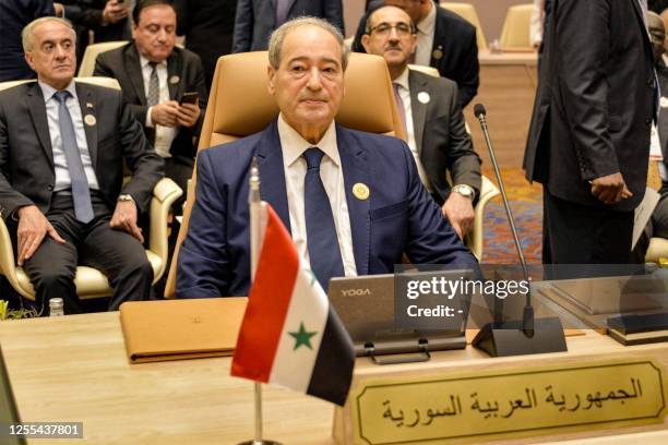 Syria's Foreign Minister Faisal Mekdad attends the Arab Foreign Ministers Preparatory Meeting ahead of the 32nd Arab League Summit in Jeddah on May...