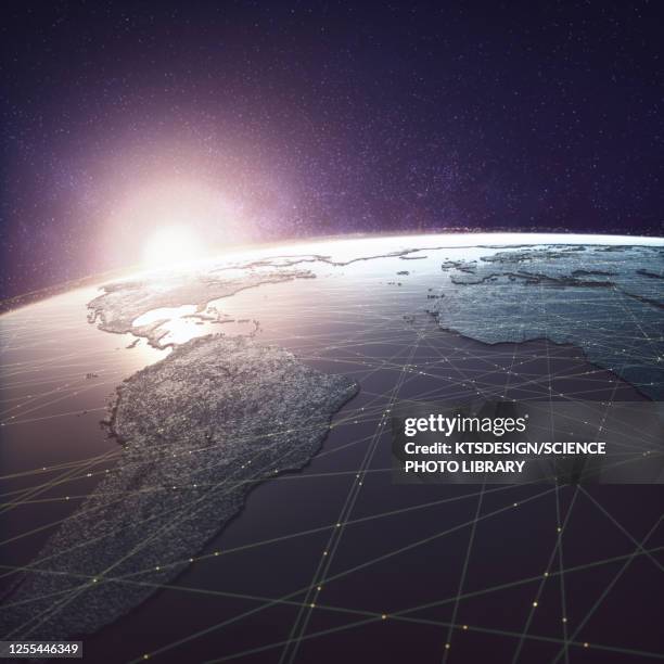 global connectivity, illustration - earth from space stock illustrations
