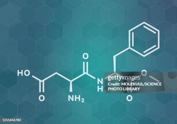 aspartame artificial sweetener molecule, illustration - formula stock illustrations