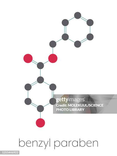 benzyl paraben preservative molecule, illustration - cream stock illustrations