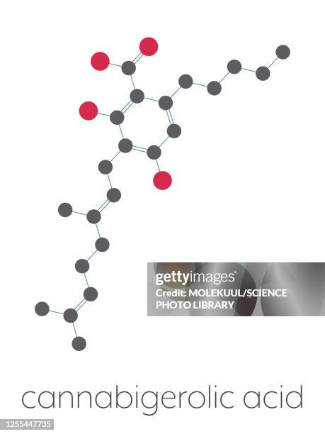 cannabigerolic acid cannabinoid molecule, illustration - cannabinoid stock illustrations