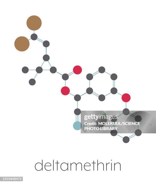 deltamethrin insecticide molecule, illustration - fles stock illustrations