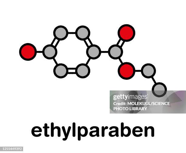 ethyl paraben preservative molecule, illustration - cream stock illustrations