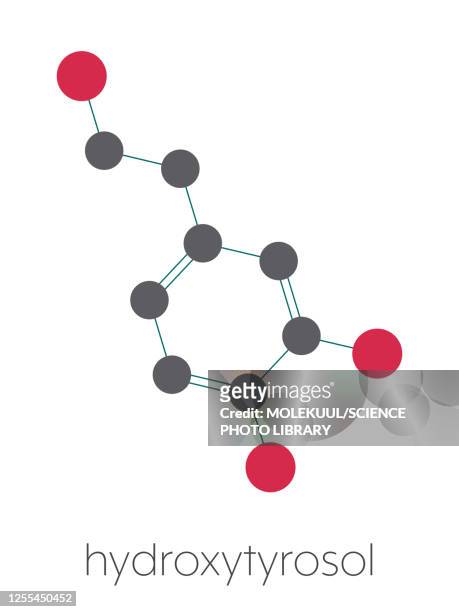 hydroxytyrosol olive oil antioxidant molecule, illustration - argan stock illustrations