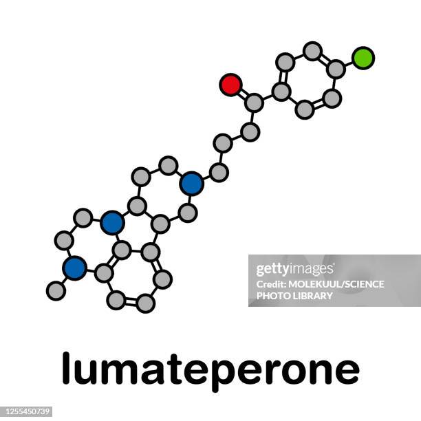 lumateperone antipsychotic drug molecule, illustration - bipolar disorder stock illustrations