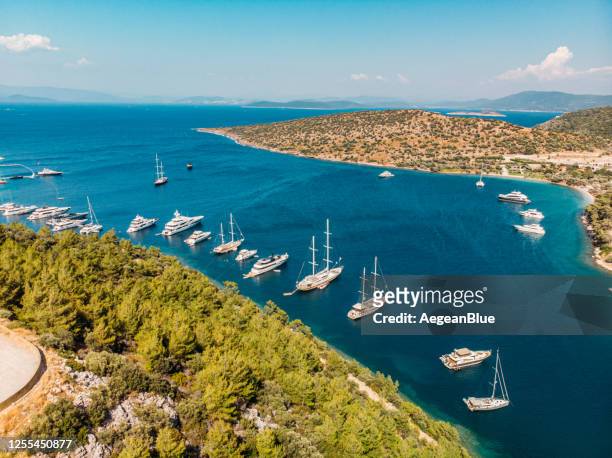 aerial view heaven bay in bodrum mugla - bodrum stock pictures, royalty-free photos & images