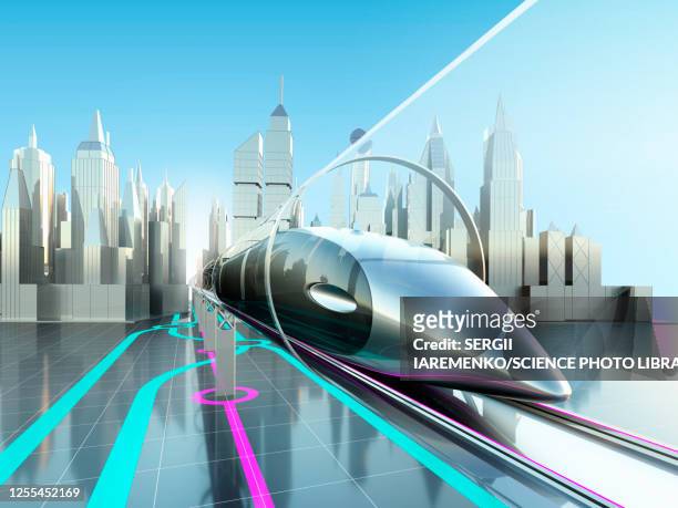 illustrazioni stock, clip art, cartoni animati e icone di tendenza di high-speed trains in tunnel, illustration - monorotaia