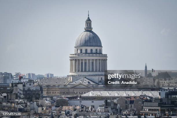 This photograph shows The Pantheon from the top of the historical monument listed at UNESCO World Heritage Site, the Saint-Jacques Tower in Paris,...