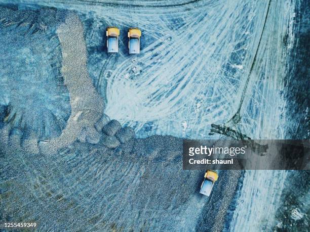 aerial view of gravel pit - mining natural resources stock pictures, royalty-free photos & images