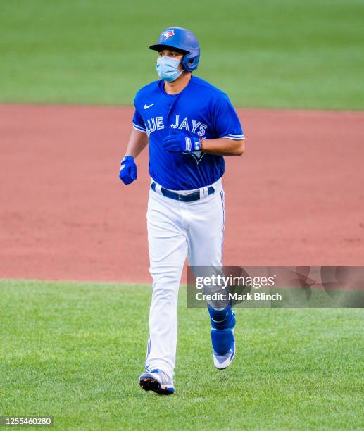 Ruben Tejada of the Toronto Blue Jays wears a mask during an intrasquad game at Rogers Centre on July 9, 2020 in Toronto, Canada.