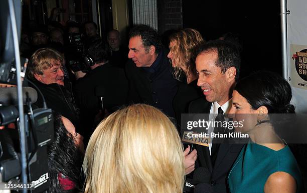 Michael Richards, Beth Skipp, Jerry Seinfeld and Jessica Seinfeld attend the Broadway opening night of "Colin Quinn Long Story Short" at the Helen...