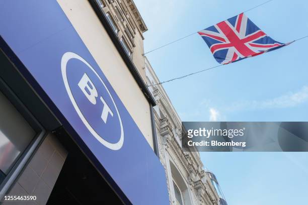 Group Plc logo on a EE/BT Group Plc store in London, UK, on Wednesday, May 17, 2023. The fiber storm buffeting telecom carriers shouldn't have...