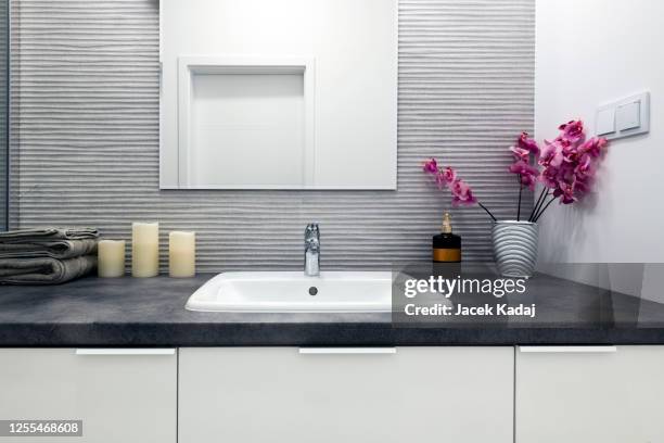 modern small bathroom - shower shelf stock pictures, royalty-free photos & images