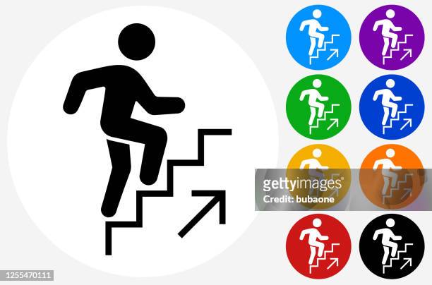 illustrazioni stock, clip art, cartoni animati e icone di tendenza di icona di man going up the stairs - spostarsi verso l'alto