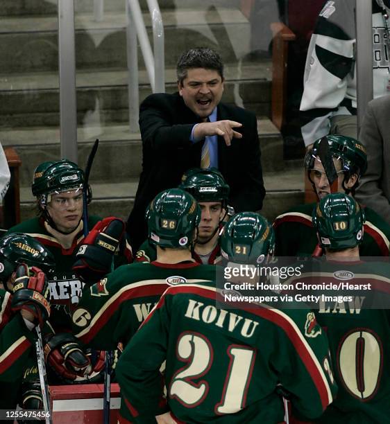 The Houston Aeros head coach Todd McLellan during a time out in the third period of Wednesday's AHL hockey game against the Edmonton Road Runners at...