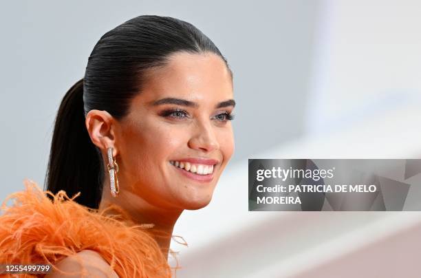 Portuguese model Sara Sampaio arrives for the screening of the film "Kaibutsu" during the 76th edition of the Cannes Film Festival in Cannes,...