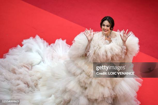 British-Thai actress Araya Hargate arrives for the screening of the film "Kaibutsu" during the 76th edition of the Cannes Film Festival in Cannes,...