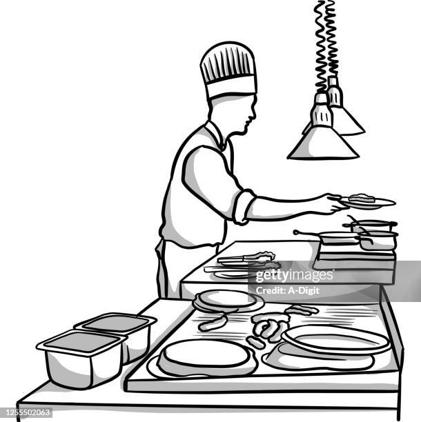 modern chef - commercial kitchen stock illustrations