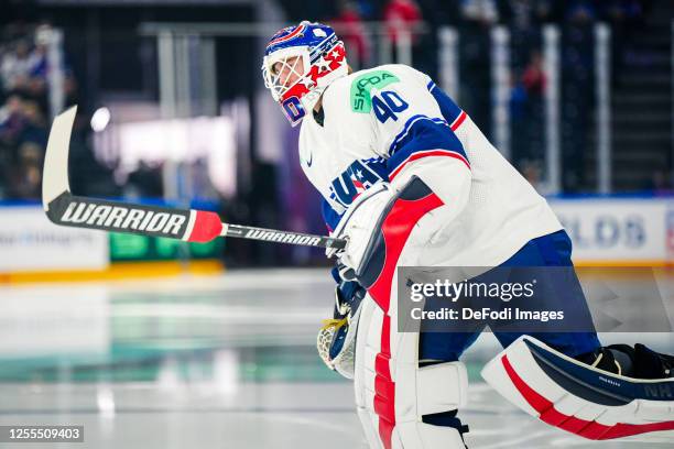 Cal Petersen of USA during the 2023 IIHF Ice Hockey World Championship Finland - Latvia game between United States and Austria at Nokia-areena on May...