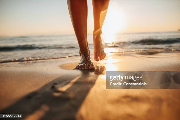 passos na areia dourada - womens beautiful feet - fotografias e filmes do acervo