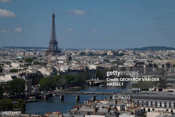 This photograph taken on May 17 shows a general view of Paris and the Eiffel tower, in Paris.