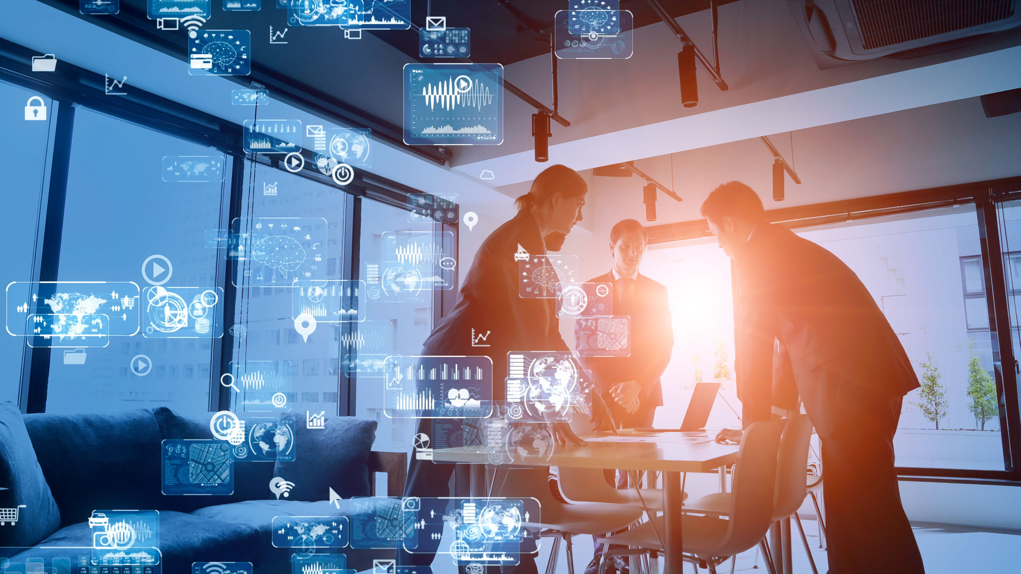 Business and technology concept. Smart office. GUI (Graphical User Interface). Business and technology concept. Smart office. GUI (Graphical User Interface).