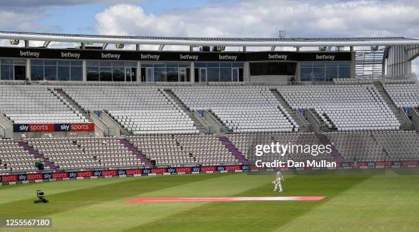 Rory Burns of England leaves the field after being dismissed by Roston Chase of the West Indies during day four of the 1st #RaiseTheBat Test match at...
