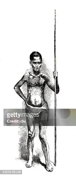 stockillustraties, clipart, cartoons en iconen met inheemse jonge mens van de yap caroline eilanden - yap
