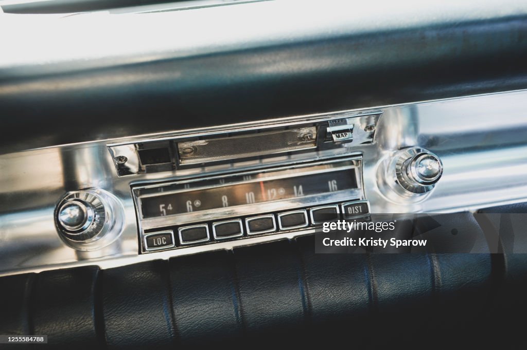 Close-Up Of Retro Car Stereo - stock photo
