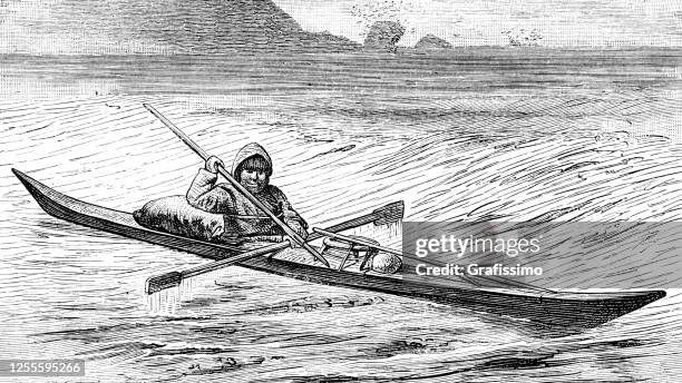 Eskimo Or Inuit In Kayak At Greenland 1889 High-Res Vector Graphic