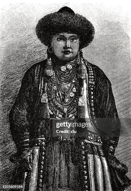 buryats woman portrait, mongolian tribe - mongolian ethnicity stock illustrations