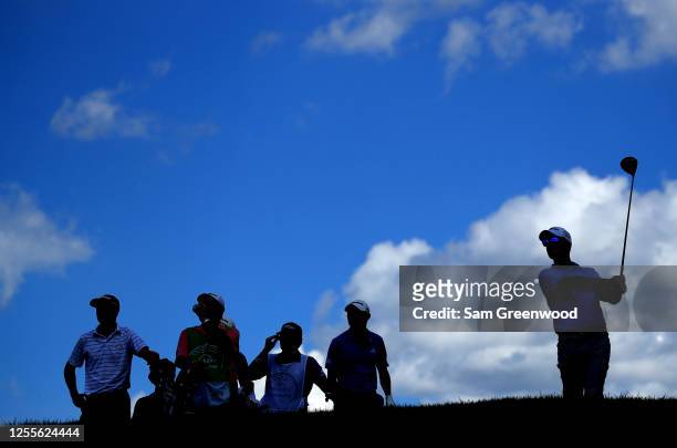 Kevin Streelman of the United States plays his shot from the 11th tee during the third round of the Workday Charity Open on July 11, 2020 at...