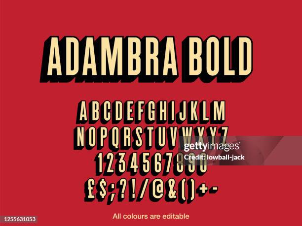 condensed bold text style font with drop shadow vector stock illustration - collection stock illustrations