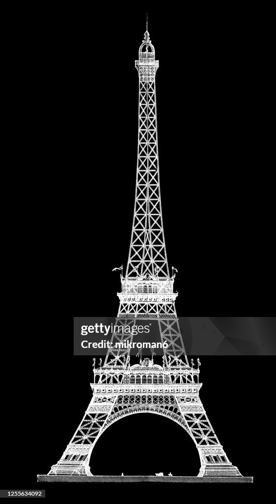 Old engraved illustration of Eiffel Tower, Paris