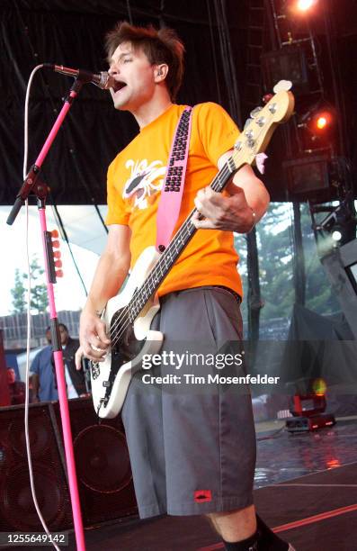 Mark Hoppus of Blink 182 performs at Shoreline Amphitheatre on June 19, 2004 in Mountain View, California.