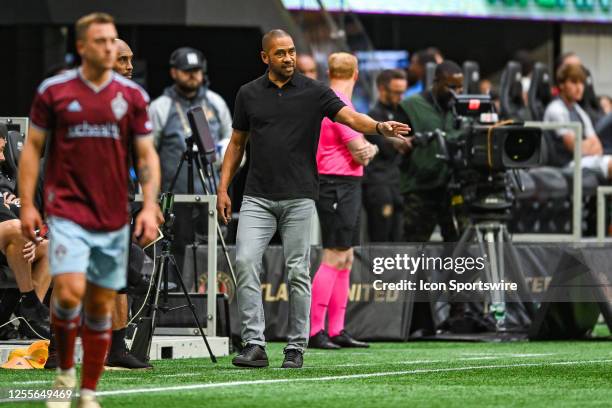 Colorado head coach Robin Fraser gestures from the sideline during the MLS match between the Colorado Rapids and Atlanta United FC on May 17th, 2023...