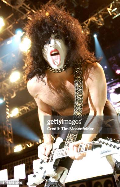 Paul Stanley of Kiss performs during the "Rock the Nation" tour at Chronicle Pavilion on June 20, 2004 in Concord, California.
