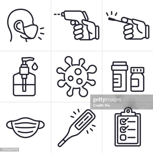 illustrations, cliparts, dessins animés et icônes de coronavirus covid-19 icônes et symboles de la maladie pandémique - thermomètre à affichage digital