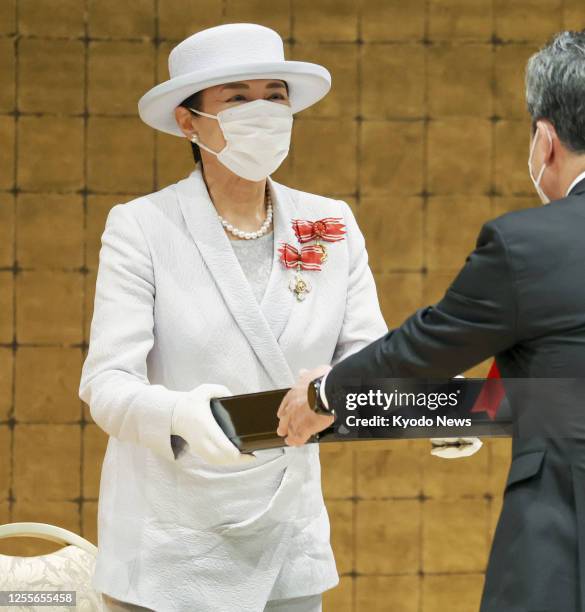 Japanese Empress Masako attends a Japanese Red Cross Society event in Tokyo on May 18, 2023.